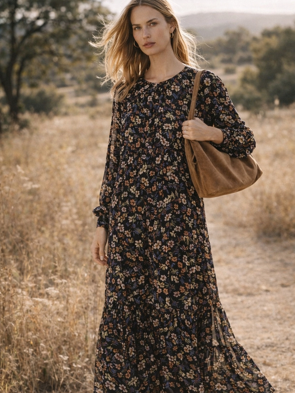 Massimo Dutti Silk-Feel Floral Maxi Dress – Effortless Luxury – Size M🖤